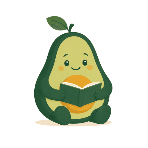 Pip the avocado mascot reading